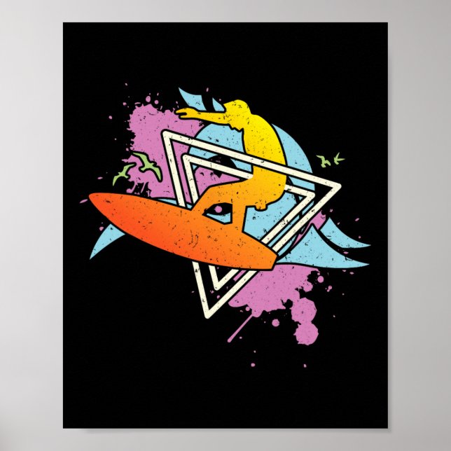 Surfer 80s 90s Vaporwave Surfboard  Poster (Front)