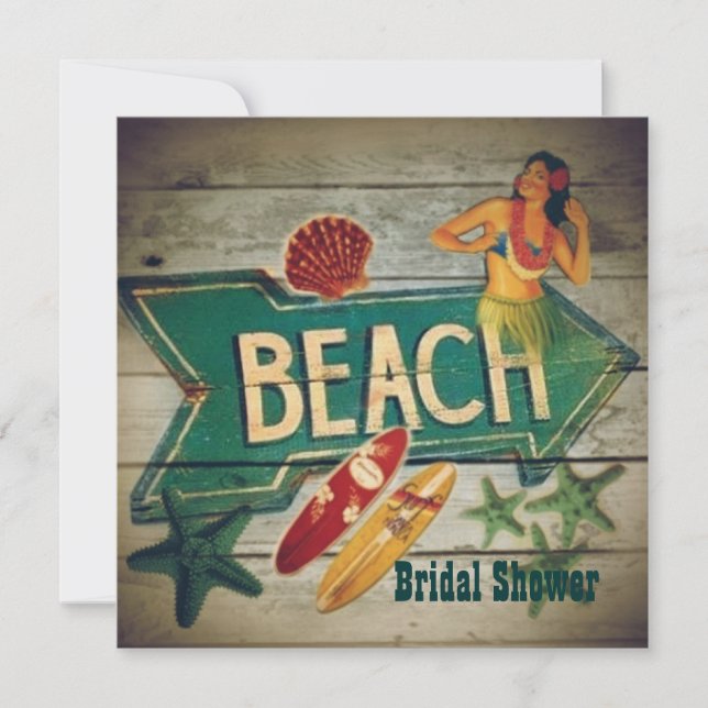 Surfer Aloha Hula Girl hawaii beach bridal shower Invitation (Front)