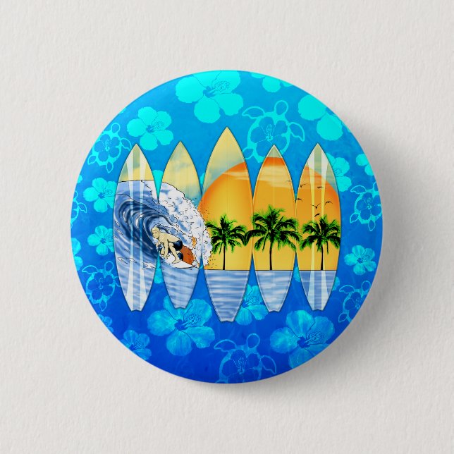 Surfer And Surfboards 6 Cm Round Badge (Front)