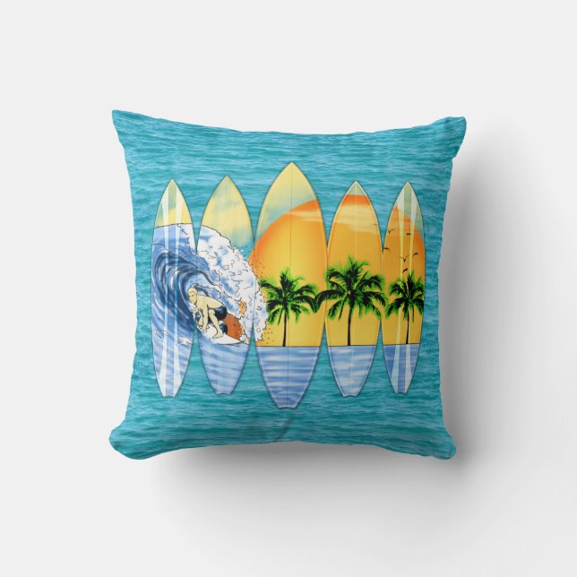 Surfer And Surfboards Cushion (Front)