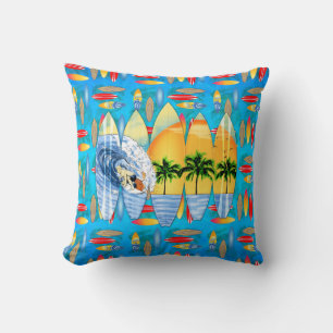 Surfer And Surfboards Cushion