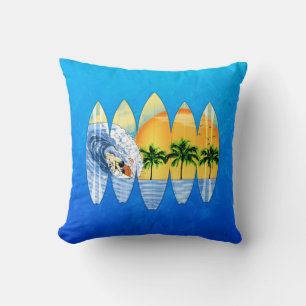 Surfer And Surfboards Cushion