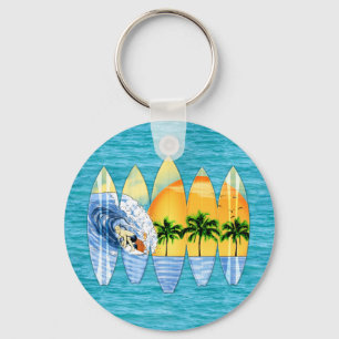 Surfer And Surfboards Key Ring