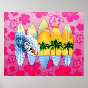 Surfer And Surfboards Poster