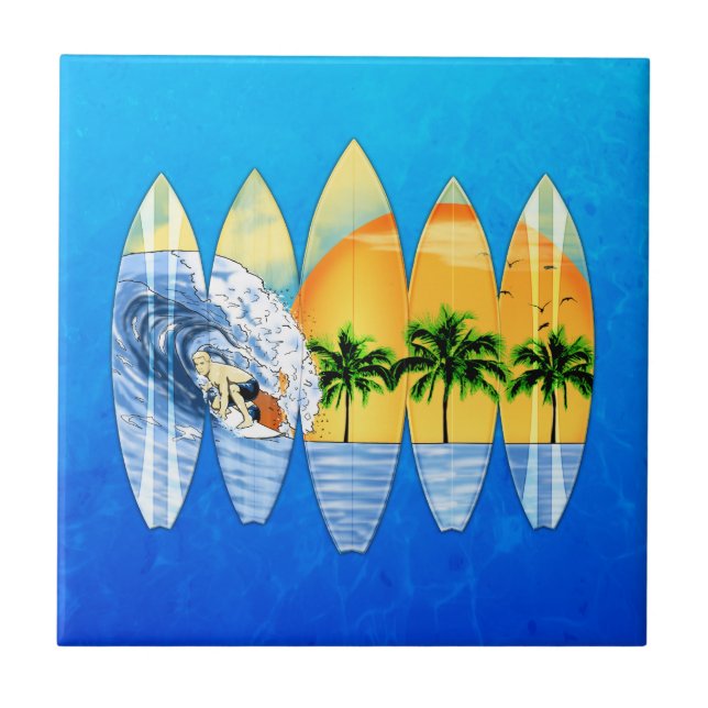 Surfer And Surfboards Tile (Front)