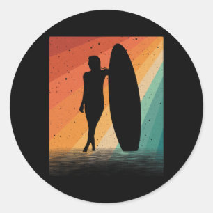 Surfer Art For Women Girls Surf Board Water Surfin Classic Round Sticker