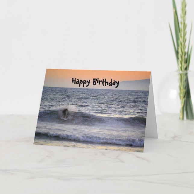 Surfer at Sunset Happy Birthday Card (Front)