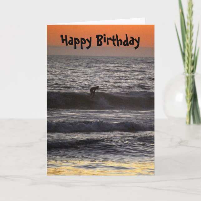 Surfer at Sunset Happy Birthday Card (Front)