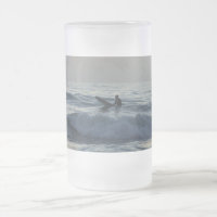 Surfer Awaits Frosted Glass Beer Mug