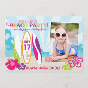 Surfer Babe and Surf Boards Beach Birthday 2 Invitation
