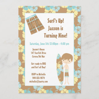 Surfer Boy Birthday Party Invitation