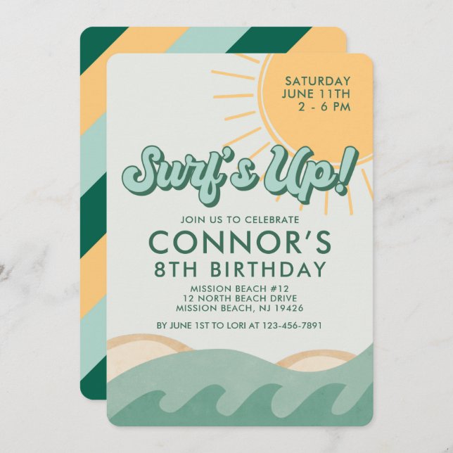 Surfer Boy Birthday Surf's Up Any Age Invitation (Front/Back)