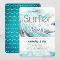 Surfer Boy Blue Wave Splash Surfing Baby Shower