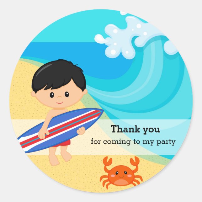 Surfer boy classic round sticker (Front)
