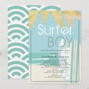 Surfer Boy Surfboards Beach Baby Shower by Mail Invitation