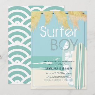 Surfer Boy Surfboards Beach Baby Shower Invitation