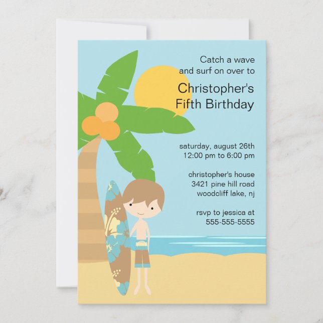 Surfer Boy's Swimming Party Birthday Invitation (Front)