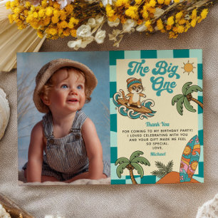 Surfer Cat Summer 1st Birthday Photo Thank You  Invitation