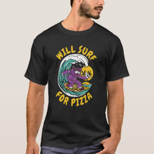 Surfer Cat Waves Surfrider  Surfboard Pizza Surfin T-Shirt