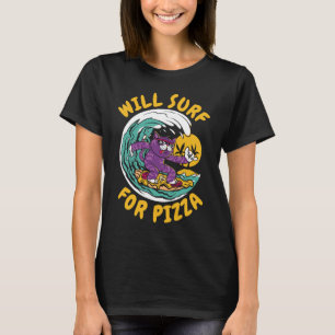 Surfer Cat Waves Surfrider Surfboard Pizza Surfin T-Shirt
