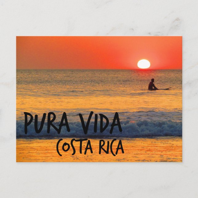 Surfer Costa Rica Pura Vida Sunset Postcard (Front)