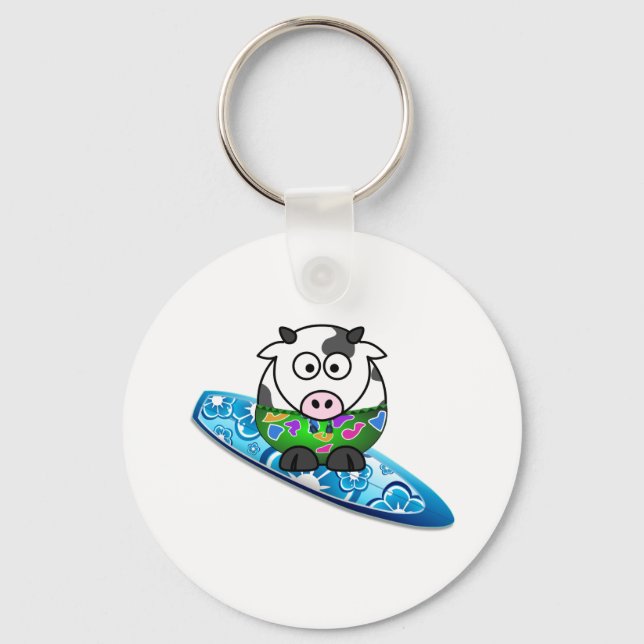 Surfer Cow Key Ring (Front)