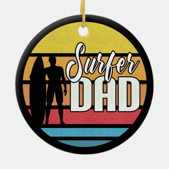 Surfer Dad Father's Day Tropical Art | Ornament (Back)