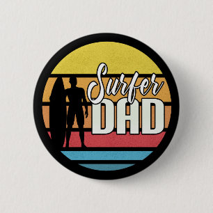 Surfer Dad Father's Day Tropical Art Pin Button