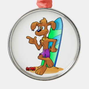 SURFER DOG METAL TREE DECORATION