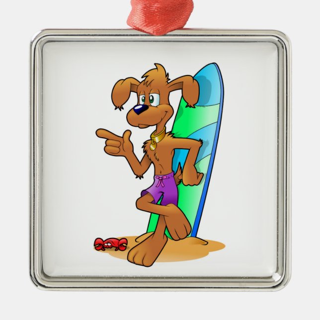 SURFER DOG METAL TREE DECORATION (Front)