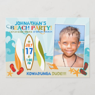 Surfer Dude and Surf Boards Beach Birthday 2 Invitation