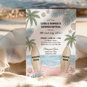 Surfer Dude Beach Babe Beach Baby Gender Reveal Invitation
