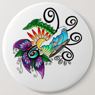 Surfer Dude Cartoon 6 Cm Round Badge