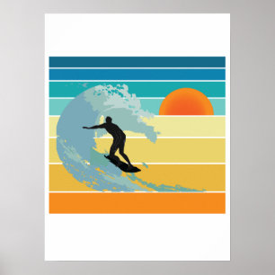 Surfer Dude Vintage Sunset Poster