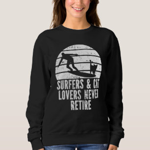 Surfer Feline Surfboard Waves Surfrider Cat Surfi Sweatshirt