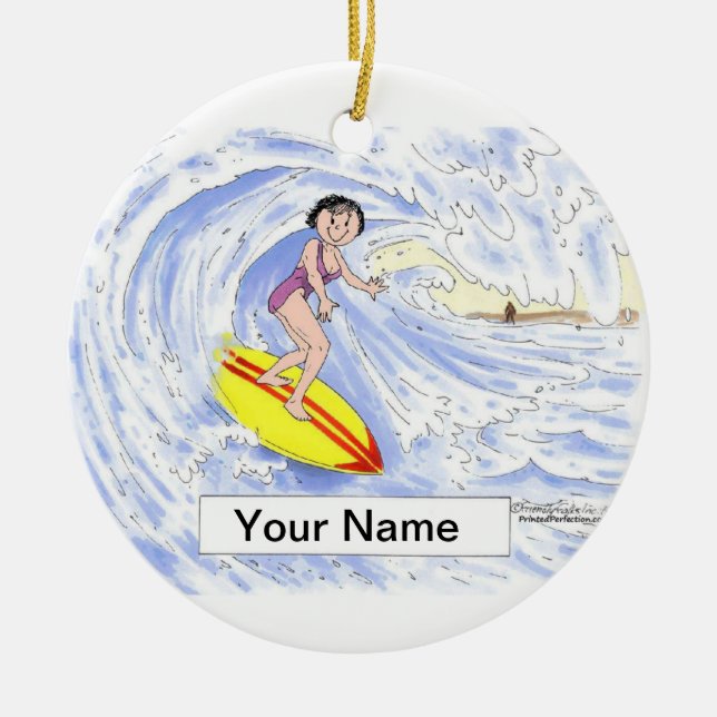Surfer - Female Ceramic Tree Decoration (Front)