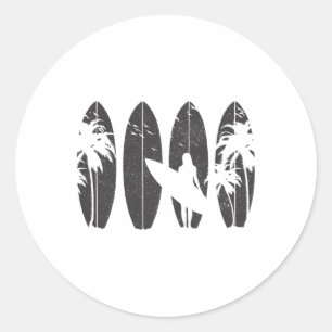 Surfer Gift Vintage Surfing Surf Board Beach Classic Round Sticker