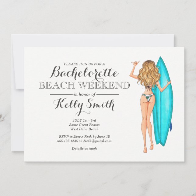 Surfer Girl Bachelorette Party Invitation (Front)