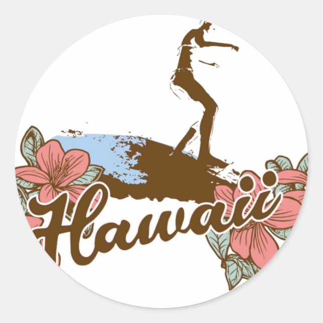 surfer girl beach hawaii surf hawaiian classic round sticker (Front)