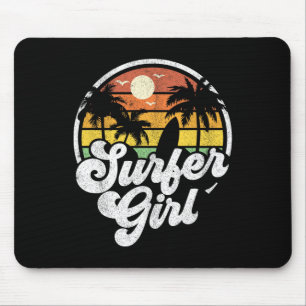 Surfer Girl Beach Retro 70s Summer Surfing Vacatio Mouse Mat
