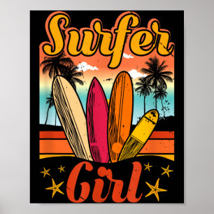 Surfer Girl Beach Retro 70s Vintage Surfing Poster