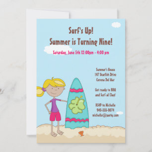 Surfer Girl Birthday Party Invitation