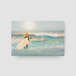 Surfer Girl Blue Ocean Waves Faux Canvas Print<br><div class="desc">Surfer girl and surfboard on a beach looking out at the tropical ocean waves,  about to go surfing. Original artwork KL Stock</div>