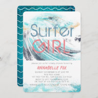 Surfer Girl Blue Wave Splash Surfing Baby Shower
