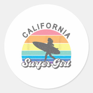 Surfer Girl California Surfing Surf Beach Women Cu Classic Round Sticker