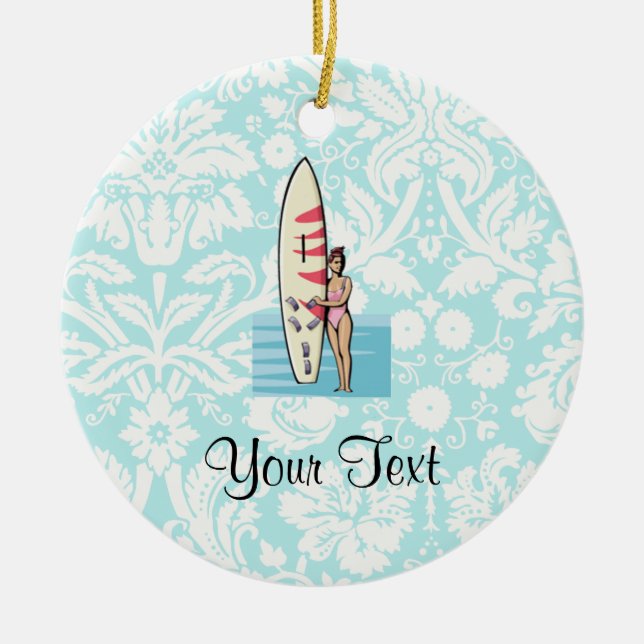 Surfer Girl Ceramic Tree Decoration (Front)