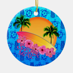 Surfer Girl Ceramic Tree Decoration
