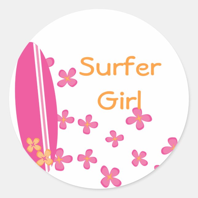 Surfer Girl Classic Round Sticker (Front)