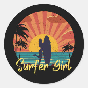 Surfer Girl Classic Round Sticker