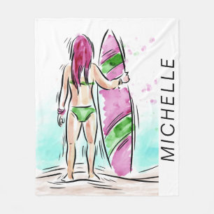 Surfer Girl custom name fleece blanket